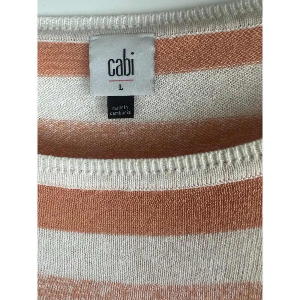 Cabi Swish Linen Blend Pullover Light Sweater Orange Striped Large Boxy Beachy - Picture 4 of 9